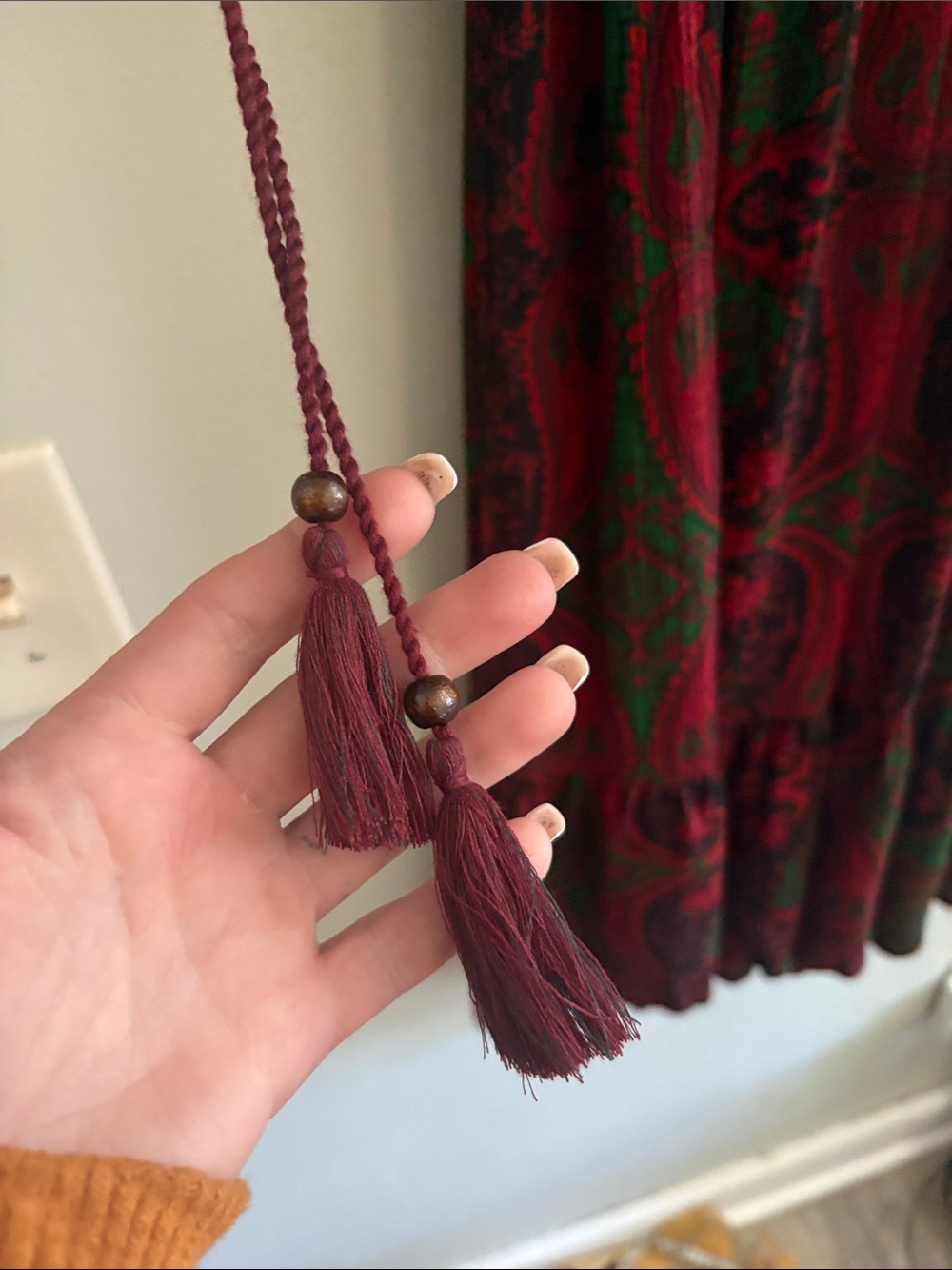 Bohemian Paisley V-Neck Maxi Dress in Burgundy and Green - Picture 8 of 8